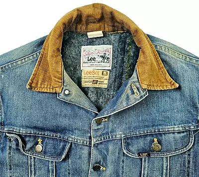 HOT VTG USA Men's LEE STORM RIDER TRUCKER FLANNEL BLANKET Denim JACKET Jeans S-M • $125