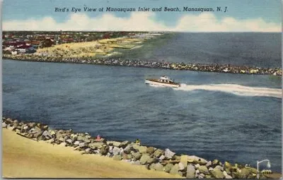 Manasquan New Jersey Postcard  Bird's-Eye View Manasquan Inlet & Beach  Linen • $4