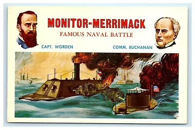 POSTCARD Famous Battles Of The Civil War Monitor Merrimack Capt Worden Buchanan  • $9.95