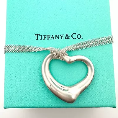 Elsa Peretti Tiffany Open Heart Pendant Sterling Silver Mesh Chain In Box-A2920 • $499.99