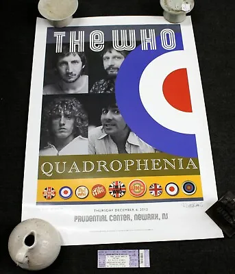 THE WHO - QUADROPHENIA SIGNED POSTER RICHARD EVANS AND CONCERT TICKET & CERT. B • $75