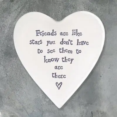 Porcelain Heart Coaster - Friends Are Like Stars - Keepsake Gift - East Of India • £5.80