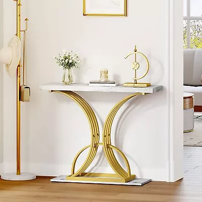 Gold Console Table Faux Marble End Side Table Entryway Narrow Sofa Coffee Table • $65.77