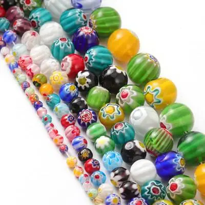 Mixed Millefiori Flower Lampwork Glass Round Beads 4mm 6mm 8mm 10mm 12mm 14mm • £3.42