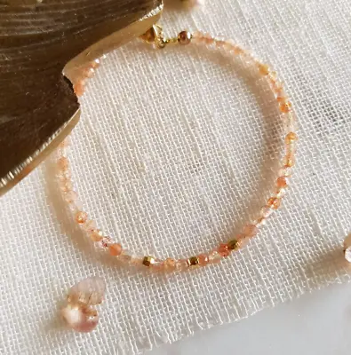 Sunstone Gemstone Bracelet Gold Plated Charms Gift Orange Crystals Beads Healing • £31.50