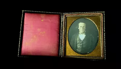 Leather Union Case 6th Plate Photograph Daguerreotype Of A Gentleman With Vest • $89