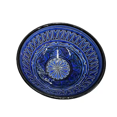 Safi Vintage Moroccan Hand Painted Pottery Wall Plate Bowl 6.5 Inch Dia BLUE • $21.29