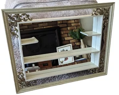 Turner VTG 50s Curio Cabinet Shadow Box Wall Mirror Gold Cream Retro Grandmas • $649.99