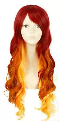 Cosplay Halloween Starfire Wig Women Long Wavy Curly Fire Orange Red Ombre • $21.99