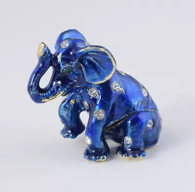 Keren Kopal Blue Mini Elephant Trinket Box Decorated With Austrian Crystals • $32