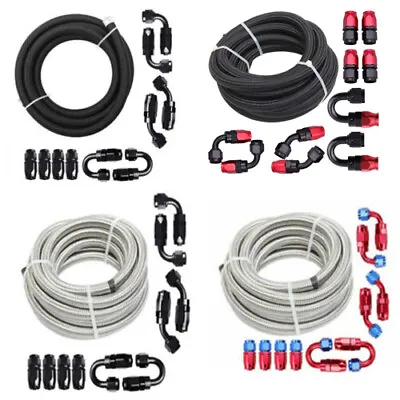 ✨10-20FT & 6/8/10/AN Stainless Steel Braided Fuel/Oil/Gas Hose Line Fittings Kit • $56.99