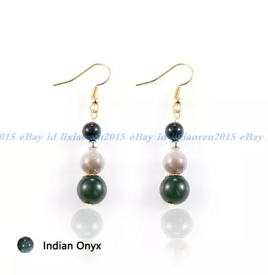 6-8-10mm Multiple Natural Gemstone Round Beads Dangle Hook Earrings • $4.39