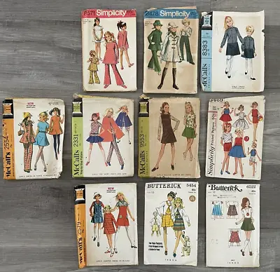 $12 • Buy Lot Of 10 Vintage 1960s 1970's Girls Size 10 Sewing Patterns