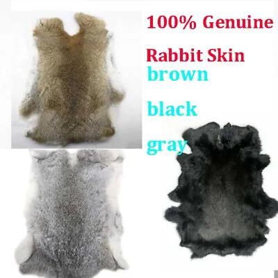 Genuine Natural Rabbit Fur Skin Tanned Leather Hide Craft Pelts Black/Gray/Brown • $5.97