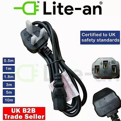 Lite-an Power Cable UK Plug BS 1363 To IEC C13 Kettle Lead Mains Power Cord Lot • £13.99