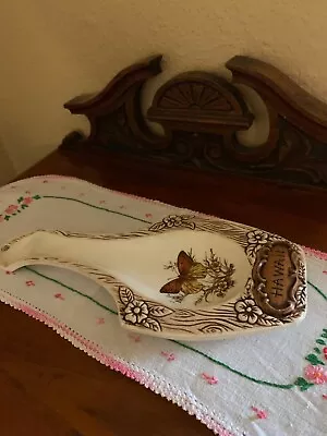 Vintage Treasure Craft Hawaii Spoon Rest Brown Butterfly And Flowers Made In USA • $10.95