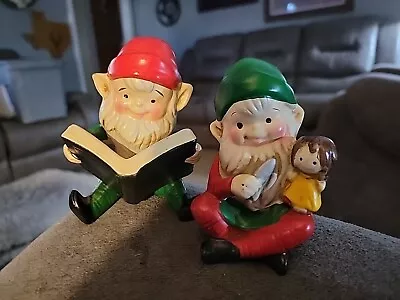 2 Vintage Homco #5205 Christmas Elves Pixies Ceramic Figures Book Doll Toys KK • $17