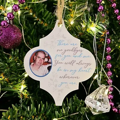 D5 Personalised Memorial Wooden Christmas Tree Bauble Decoration - Photo • £4.99