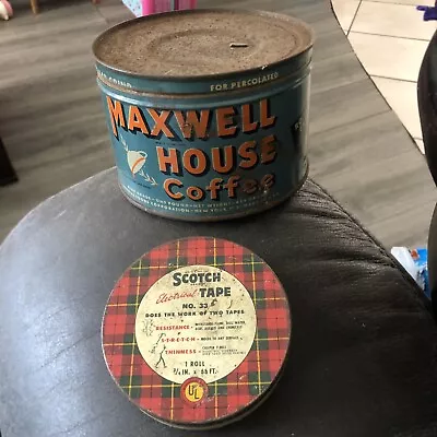 VTG Maxwell House NY  1 Lbs Coffee Tin & Scotch Tape Tin • $20