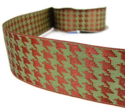 3 Yards Green Copper Rust Houndstooth Herringbone Woven Ribbon 1 1/2 W • $2.95