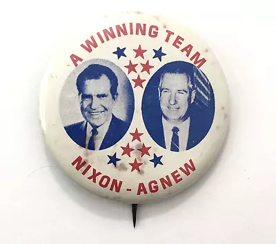 Vintage Richard Nixon Agnew A Winning Team Campaign Pin Button Political 1.75  • $8