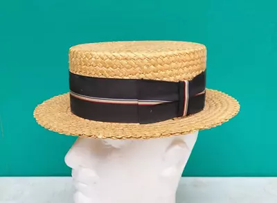 Mens Straw Boater Hat Skimmer 6-7/8 CHAMP 1920s Gatsby Era Barbershop Quartet • $89.95