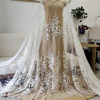 Flowers Embroidery Bridal Dress Veil Tulle Plant Costume Gown DIY Lace Fabric 1Y • $16.41