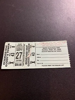 Nascar Ticket Martinsville Sept 27 1998 • $5