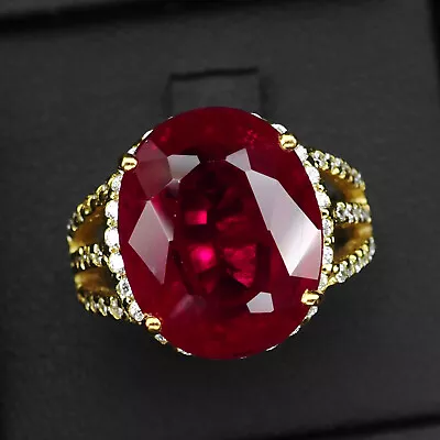 Delicate Vivid Red Ruby Oval Rare 17.8Ct 925 Sterling Silver Handmade Gold Rings • $34.99