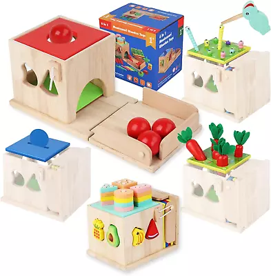 Wooden Activity Cube 6-In-1 Montessori Toys Gift Set For 1 2 3 Year Old Boys &  • $48.99