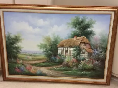 Retro Oil Painting~By MARTEN~Beautiful Landscape W/Cottage House~24x36 • $100