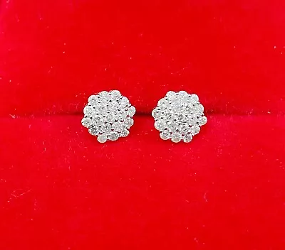 Deal Ladies Men's 10K Gold Real Diamond Round Cluster Stud Earrings 0.50ctw 7mm • $295