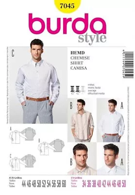 BURDA 7045 MEN'S SHIRTS Sewing Pattern Sizes 34-50 Skill: AVERAGE • £12.59