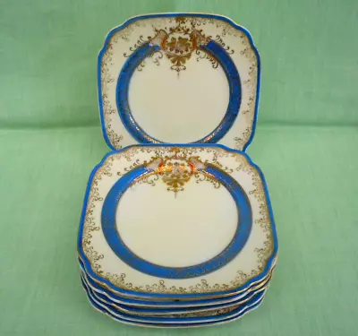 6 Vintage Meito China Squared Side Plates - Blue & Gold Decoration - 14.5 Cm • £11.99