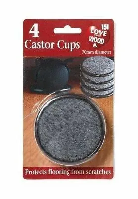 £2.99 • Buy 4 X LARGE PADDED CASTOR CUPS 70MM BLACK FURNITURE CHAIR LEG FLOOR PROTECTORS