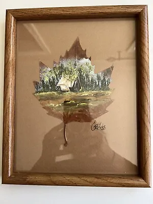 Cottage Miniature Painting On Maple Leaf Signed By Artist - Gall 1988 • $32.99