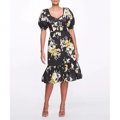 Marchesa NWT Poplin Floral Sweetheart Midi Dress 8 • $249