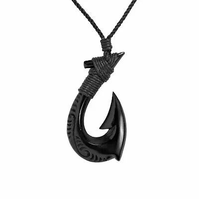 Maori Style Natural Horn Hei Matau Pendant Necklace Carved - 81stgeneration • $40.12