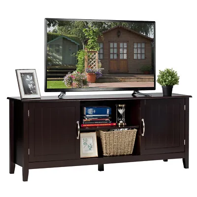 TV Stand Entertainment Media Center For TV's Up To 65  W/Storage Cabinets Brown • $99.98