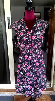 REVIEW Floral And Polka Dot Fit & Flare Dress Cap Sleeves Size 10 • $39