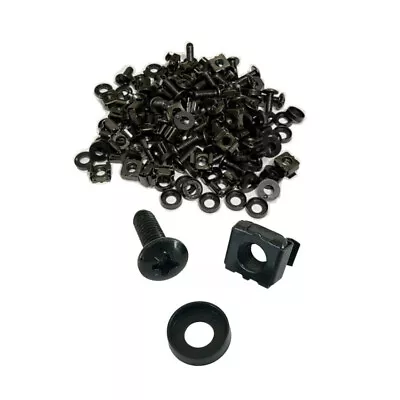 M6 Black Cage Nuts And Bolts Screws Washers 19  Data Cabinet Rack Mount 50 Pack • £8.40