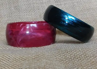 Vintage Bangle Bracelet Lot  Plastic Marble Shiny  Pink & Turquoise • $12.99