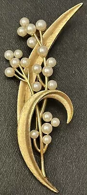 Vintage Crown Trifari Lily Of The Valley Flowers Brooch With Faux Pearls 3.5  • $27