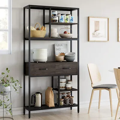 $158.93 • Buy Multifunctional Metal Bookcase Kitchen Storage Shelf Stand Unit W/ Wood Drawers