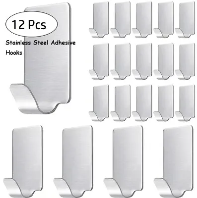 £4.99 • Buy 12 Coat Hooks Self Adhesive Sticky Heavy Duty Wall Seamless Stainless Steel
