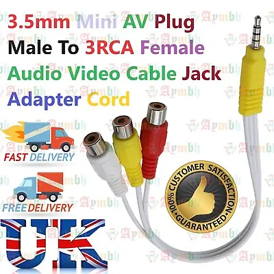 3.5mm Mini AV Plug Male To 3RCA Female Audio Video Cable Jack Adapter Cord UK • £3.59