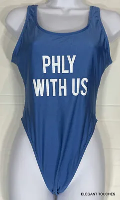 Zaful PHLY WITH US One Piece Swimsuit M Blue Tank Womens Cheeky Swim Size 6 • $16