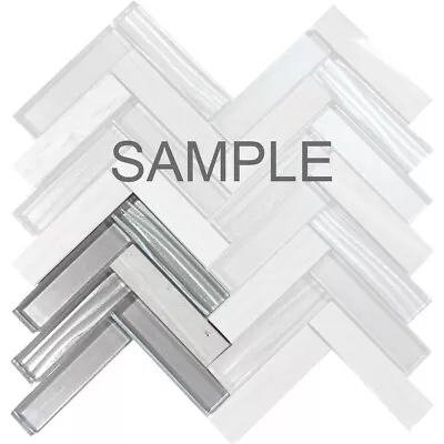 White Oak Marble Blended Gray Metallic Wave Mosaic Tile Backsplash Herringbone • $3.99