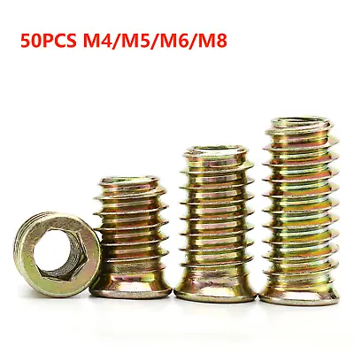 50PCS M4/M5/M6/M8 Threaded Hex Drive Insert Fixing Type Wood Screw Inserts Nuts • £4.19