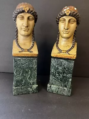 Heavy Pair Of  Neoclassical Bust Green Marble Statues F7-56 DJ • $250
